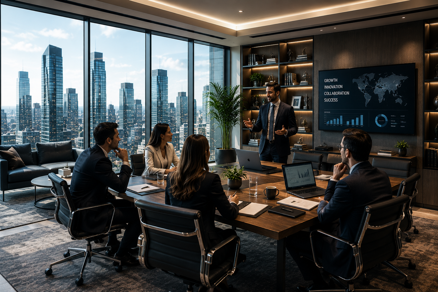 Corporate executives discussing business strategy
